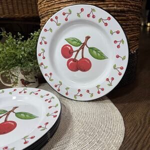 Vtg 2000 MARY ENGELBREIT ME INK ENAMEL ENAMELWARE CHERRY DINNER PLATE 10 1/4”